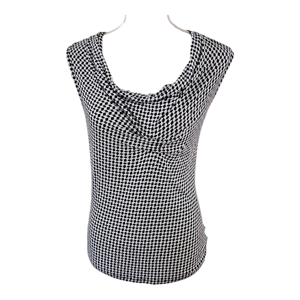 Michael Kors Black & White Diamond Pattern Cowl Neck